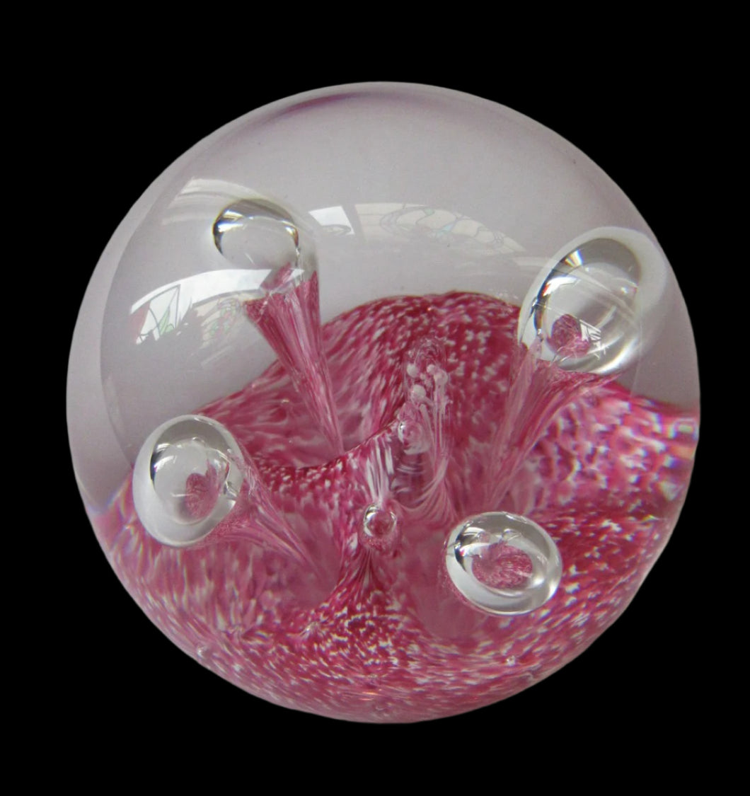 SCOTTISH PAPERWEIGHT: Vintage Caithness Paperweight: MOONFLOWER by Colin Terris. Pink Version