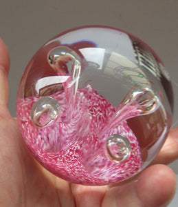 SCOTTISH PAPERWEIGHT: Vintage Caithness Paperweight: MOONFLOWER by Colin Terris. Pink Version