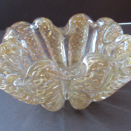Large 1950s Barovier & Toso MURANO 'Cordonato d'Oro' gold leaf glass bowl