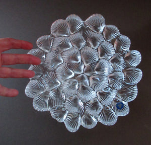 DANISH Royal Copenhagen Vintage Bi-valve Clear Crystal Bowl. 9 inches diameter. 2000 Issue