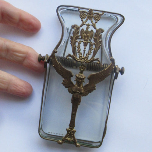 French Empire Desk Clip Crystal and Ormolu Bronze Winged Lady and French Eagle