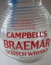 Load image into Gallery viewer, 1950s Glass Flask with Blue Bakelite Lid &amp; Handle. BRAEMAR Whisky Advertising
