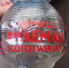 Load image into Gallery viewer, 1950s Glass Flask with Blue Bakelite Lid &amp; Handle. BRAEMAR Whisky Advertising

