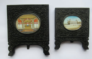 Antique 19th Century Anglo-Indian Miniature in Carved Ebony Frame. The Diwan-i-Khas in the Red Fort, Delhi
