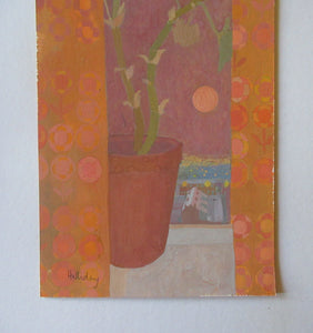 Irene Halliday - Geraniums on a Window Ledge - Watercolour and Gouache on Board