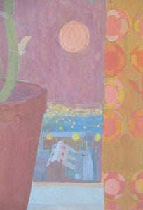Irene Halliday - Geraniums on a Window Ledge - Watercolour and Gouache on Board