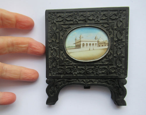 19th Century Anglo Indian Delhi Miniature Carved Ebony Frame