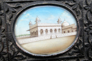 19th Century Anglo Indian Delhi Miniature Carved Ebony Frame