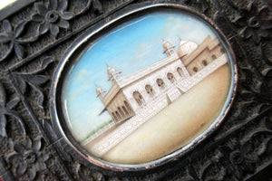 19th Century Anglo Indian Delhi Miniature Carved Ebony Frame