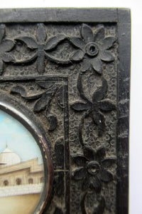 19th Century Anglo Indian Delhi Miniature Carved Ebony Frame