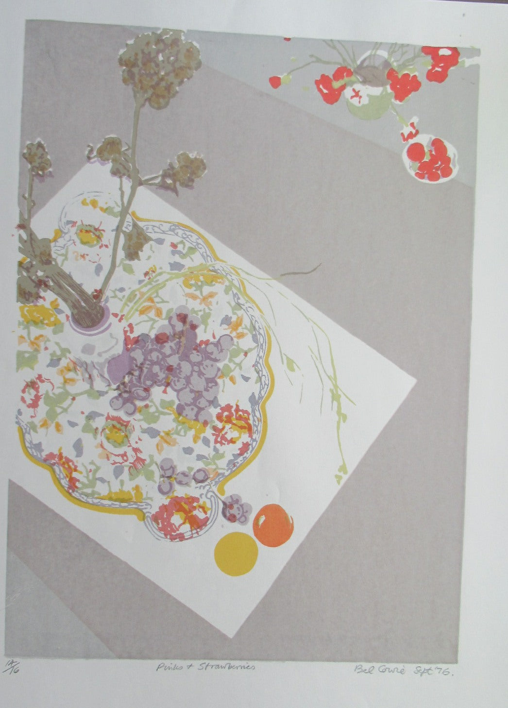 Bel Cowie Screenprint Pinks and Strawberries 1976 Scottish Art