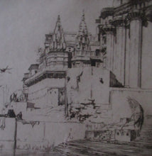 Load image into Gallery viewer, Lumsden Feeding the Birds Etching Temple on the River Ganges 1921 Signed
