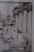 Load image into Gallery viewer, Lumsden Feeding the Birds Etching Temple on the River Ganges 1921 Signed

