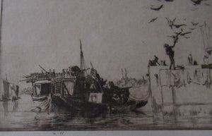 Lumsden Feeding the Birds Etching Temple on the River Ganges 1921 Signed