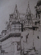 Load image into Gallery viewer, Lumsden Feeding the Birds Etching Temple on the River Ganges 1921 Signed
