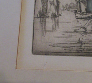 Lumsden Feeding the Birds Etching Temple on the River Ganges 1921 Signed