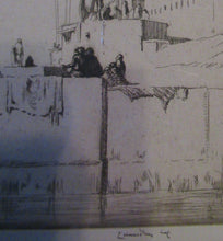 Load image into Gallery viewer, Lumsden Feeding the Birds Etching Temple on the River Ganges 1921 Signed
