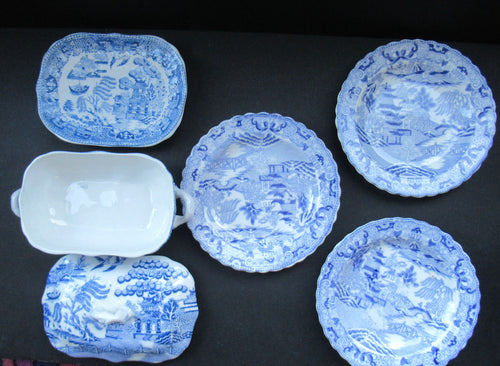 Antique BISHOP & STONIER Miniature Child's Nursery Willow Pattern Ceramics