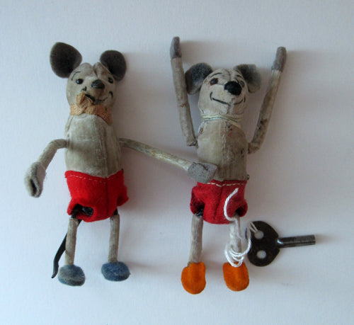 PAIR of 1930s Schuco Disney Mickey Mouse Tumbling Clockwork Toys