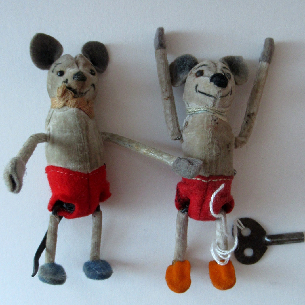 PAIR of 1930s Schuco Disney Mickey Mouse Tumbling Clockwork Toys