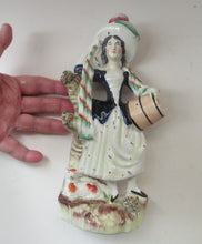 Load image into Gallery viewer, ANTIQUE Victorian Staffordshire Figurine. Pretty Lady Shepherdess Carrying a Bucket. A Little Sheep at Her Feet
