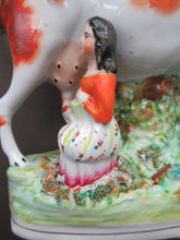 Load image into Gallery viewer, Unusual Antique Staffordshire Cow and Milkmaid Spill Vase and Milk Jug
