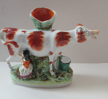 Load image into Gallery viewer, Unusual Antique Staffordshire Cow and Milkmaid Spill Vase and Milk Jug
