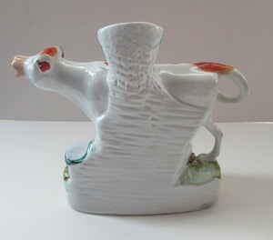 Unusual Antique Staffordshire Cow and Milkmaid Spill Vase and Milk Jug