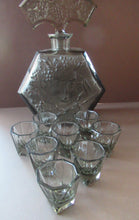 Load image into Gallery viewer, 1930s Czechoslovakian  Schlevogt Bacchus Decanter  &amp; Shot Glasses
