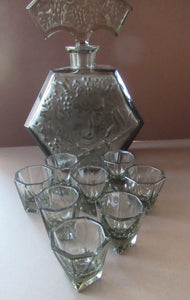1930s Czechoslovakian  Schlevogt Bacchus Decanter  & Shot Glasses