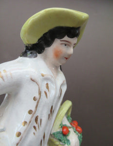 Antique Staffordshire Figurine Pair. Couple out Fruit Picking