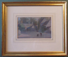 Load image into Gallery viewer, Strange 1890s VICTORIAN Watercolour by Thomas Carleton Grant. Two Boys Playing Marbles in a Village Square
