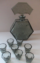 Load image into Gallery viewer, 1930s Czechoslovakian  Schlevogt Bacchus Decanter  &amp; Shot Glasses
