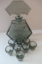 Load image into Gallery viewer, 1930s Czechoslovakian  Schlevogt Bacchus Decanter  &amp; Shot Glasses
