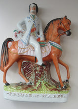 Load image into Gallery viewer, Equestrian Figurines. 1860s Staffordshire Pottery. Pair Edward VII and Princess Alexandra
