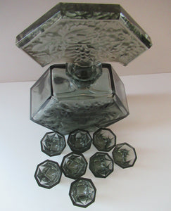 1930s Czechoslovakian  Schlevogt Bacchus Decanter  & Shot Glasses