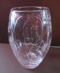 Large Stuart Crystal Cut Glass Vase after JOHN LUXTON. Height 8 1/2 inches.