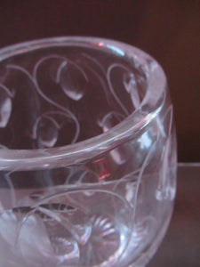 Large Stuart Crystal Cut Glass Vase after JOHN LUXTON. Height 8 1/2 inches.