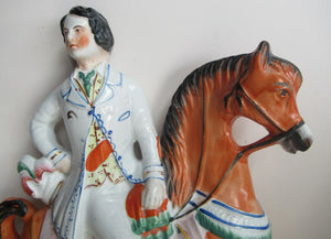 Equestrian Figurines. 1860s Staffordshire Pottery. Pair Edward VII and Princess Alexandra