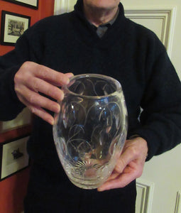 Large Stuart Crystal Cut Glass Vase after JOHN LUXTON. Height 8 1/2 inches.