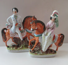 Load image into Gallery viewer, Equestrian Figurines. 1860s Staffordshire Pottery. Pair Edward VII and Princess Alexandra
