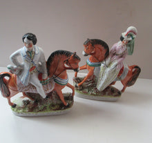 Load image into Gallery viewer, Equestrian Figurines. 1860s Staffordshire Pottery. Pair Edward VII and Princess Alexandra
