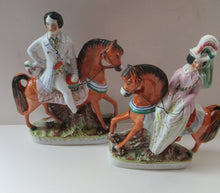 Load image into Gallery viewer, Equestrian Figurines. 1860s Staffordshire Pottery. Pair Edward VII and Princess Alexandra
