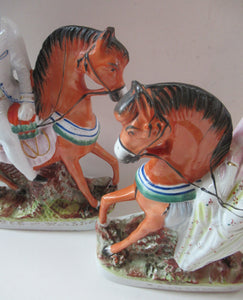 Equestrian Figurines. 1860s Staffordshire Pottery. Pair Edward VII and Princess Alexandra
