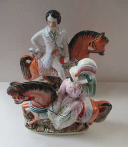 Equestrian Figurines. 1860s Staffordshire Pottery. Pair Edward VII and Princess Alexandra