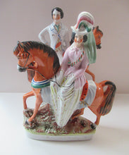 Load image into Gallery viewer, Equestrian Figurines. 1860s Staffordshire Pottery. Pair Edward VII and Princess Alexandra
