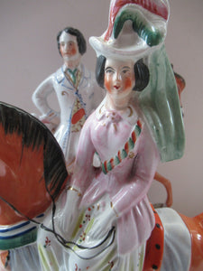Equestrian Figurines. 1860s Staffordshire Pottery. Pair Edward VII and Princess Alexandra