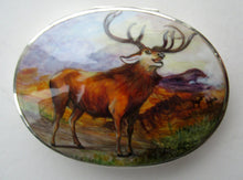 Load image into Gallery viewer, Vintage Solid Silver Box with Unique Enamels Painting of Stag in Scottish Highlands
