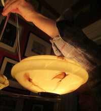 Load image into Gallery viewer, Vintage 1930s Art Deco Pendant Light Fitting. Chrome, Bakelite and Three Glass Shades
