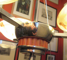 Load image into Gallery viewer, Vintage 1930s Art Deco Pendant Light Fitting. Chrome, Bakelite and Three Glass Shades
